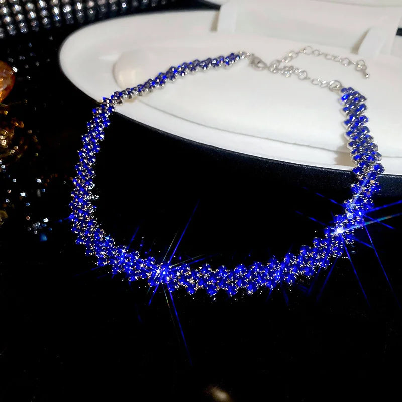 Luxury Shiny Full Rhinestone Choker Necklace Geometric Crystal Jewelry