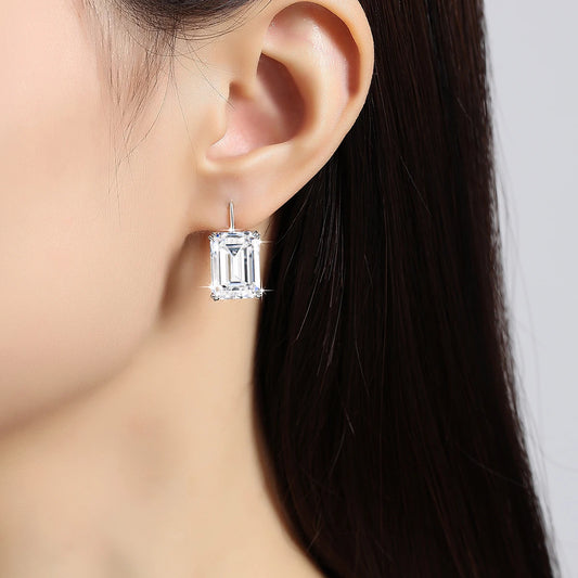 925 Sterling Silver 10*14mm Emerald Moissanite Clip Earrings perfect Jewelry gift.