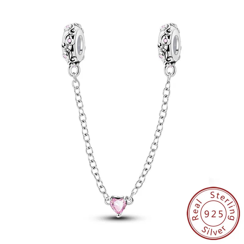 Safety Chain Fit Original 925 Sterling Silver Beads Moon Star Butterfly Heart shaped Jewellery Gift.