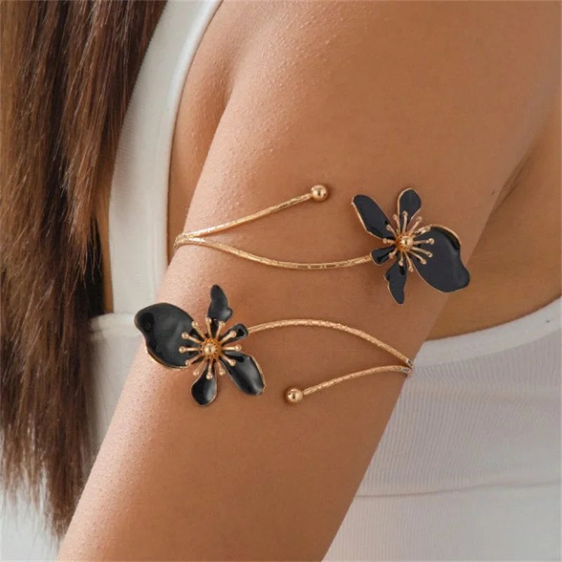 Bohemian Enamel Floral upper arm Bracelet for Women trendy Oil Drip Flower open Cuff Bangle Handmade Party Holiday Jewelry gift