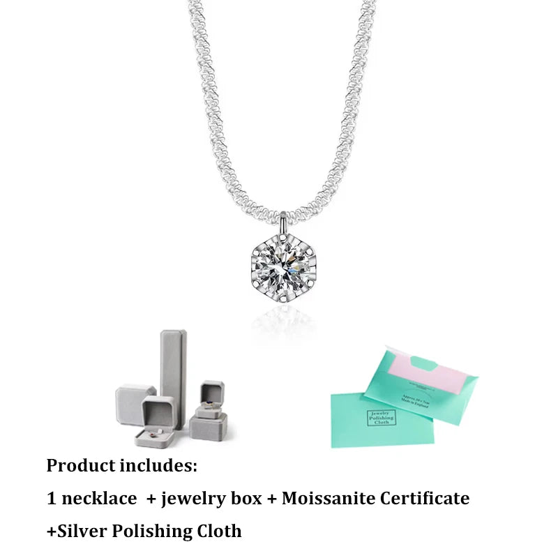 Moissanite 6 Prong Crown Pendant Necklace Real S925 Sterling Silver Sparkling Cauliflower Chain Fine Jewellery.