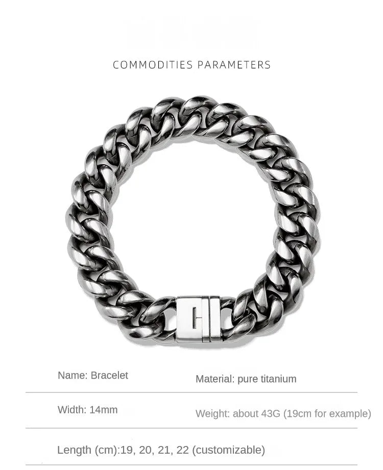 Ultra Thick 14mm Hip-Hop TA1 Pure Titanium Men's Bracelet Titanium Alloy Clasp Non-Allergic Titanium Bracelets and Necklaces