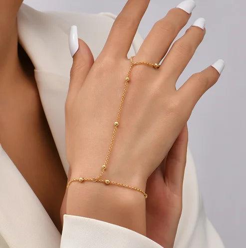Hand Chain Bracelet Ring Gold Plated Handmade Link Chains Connecting Harness Bracelets Hand Jewelry.