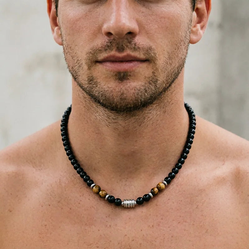 18 Inches Men Necklace 3 Color Options 6mm Obsidian Tiger Eyes Stone Neck Accessory Perfect Gift Jewellery.