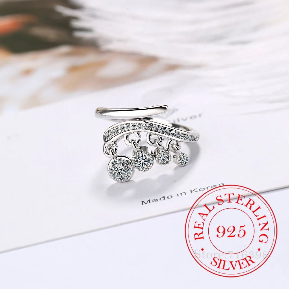 925 Silver Ring Tassel Cubic Zirconia Ring Gift Charm Jewelry.