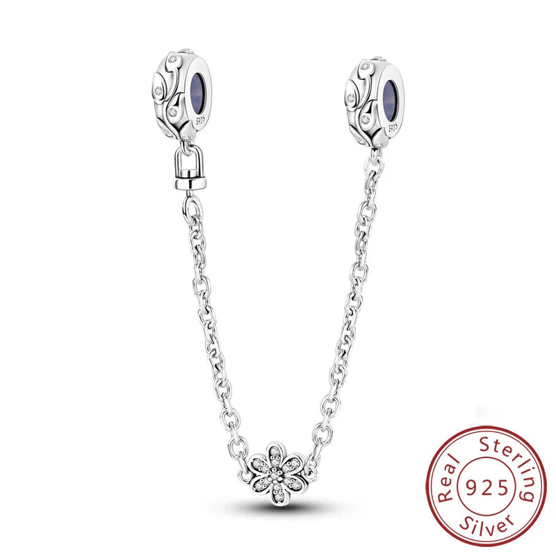 Safety Chain Fit Original 925 Sterling Silver Beads Moon Star Butterfly Heart shaped Jewellery Gift.