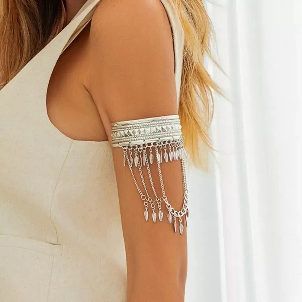 New Metal Tassel Arm Chain Adjustable Fashion Wide Open Bangle Retro Arm Bracelet Women