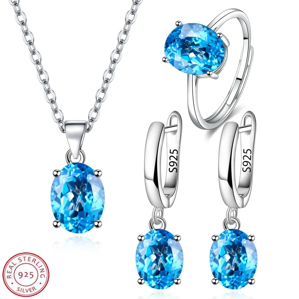 925 Silver Jewelry Sets Elegant Ring Earrings Necklace Accessories.