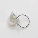 Natural Fresh Water Pearl Ring S925 Silver Adjustable Ring Zircon Inlaid Jewellery for Woman.