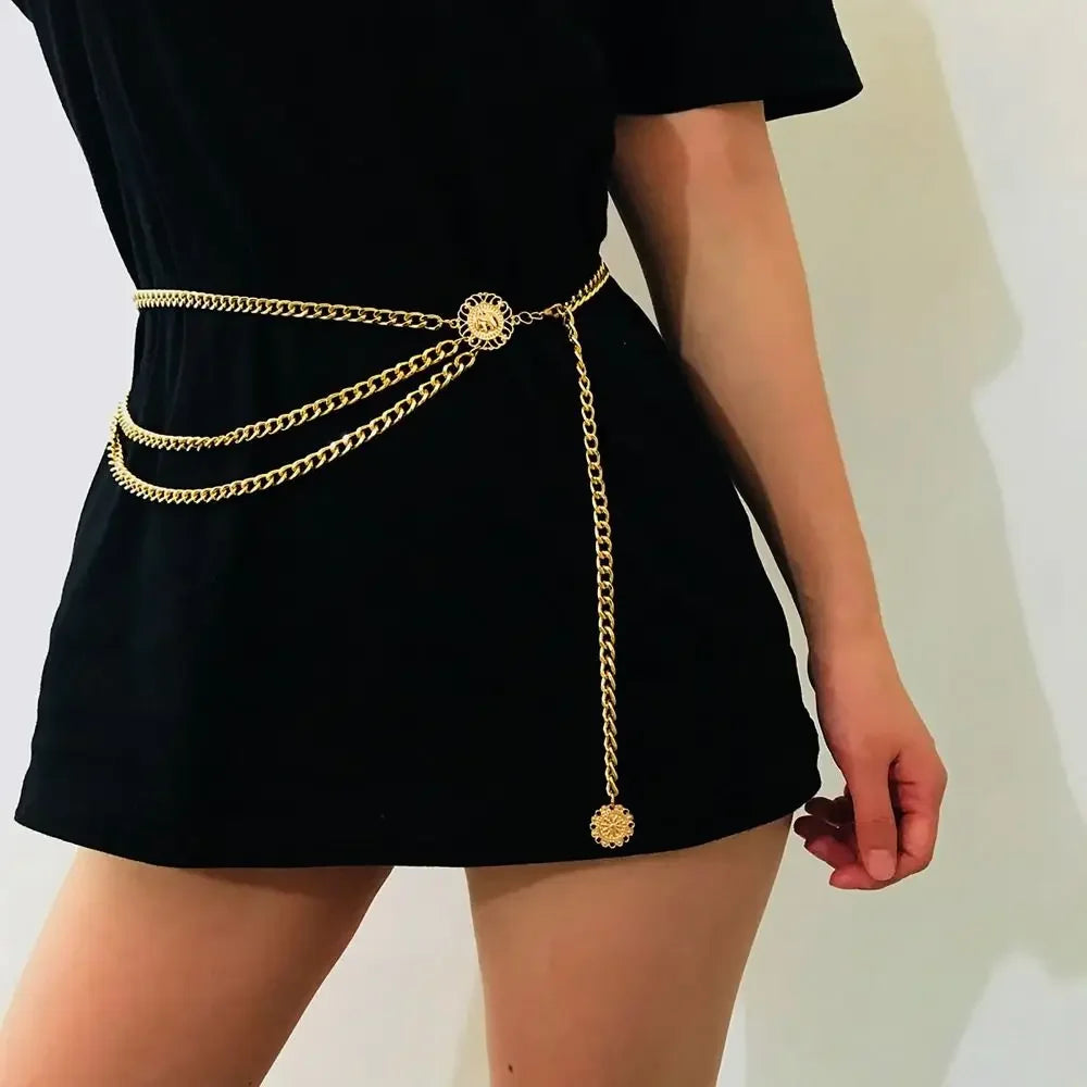 Antique Ethnic Style Waist Chain Adjustable Metal Chain Belt .