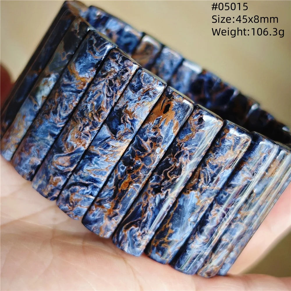 Natural Blue Pietersite Rectangle Beads Bracelet 17x10mm Stretch Gemstone Yellow Fire Pietersite From Namibia AAAAAA