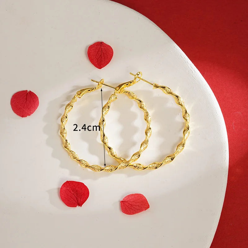 Luxury 24K 9999 Pure Gold Twisted Exaggerated Earrings Distinctive Earrings.