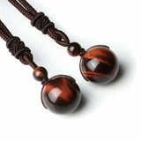 16 Mm Black Tiger Eyes Stone Necklaces with Adjustable Braided Rope Cords Natural Crystal Pendant.