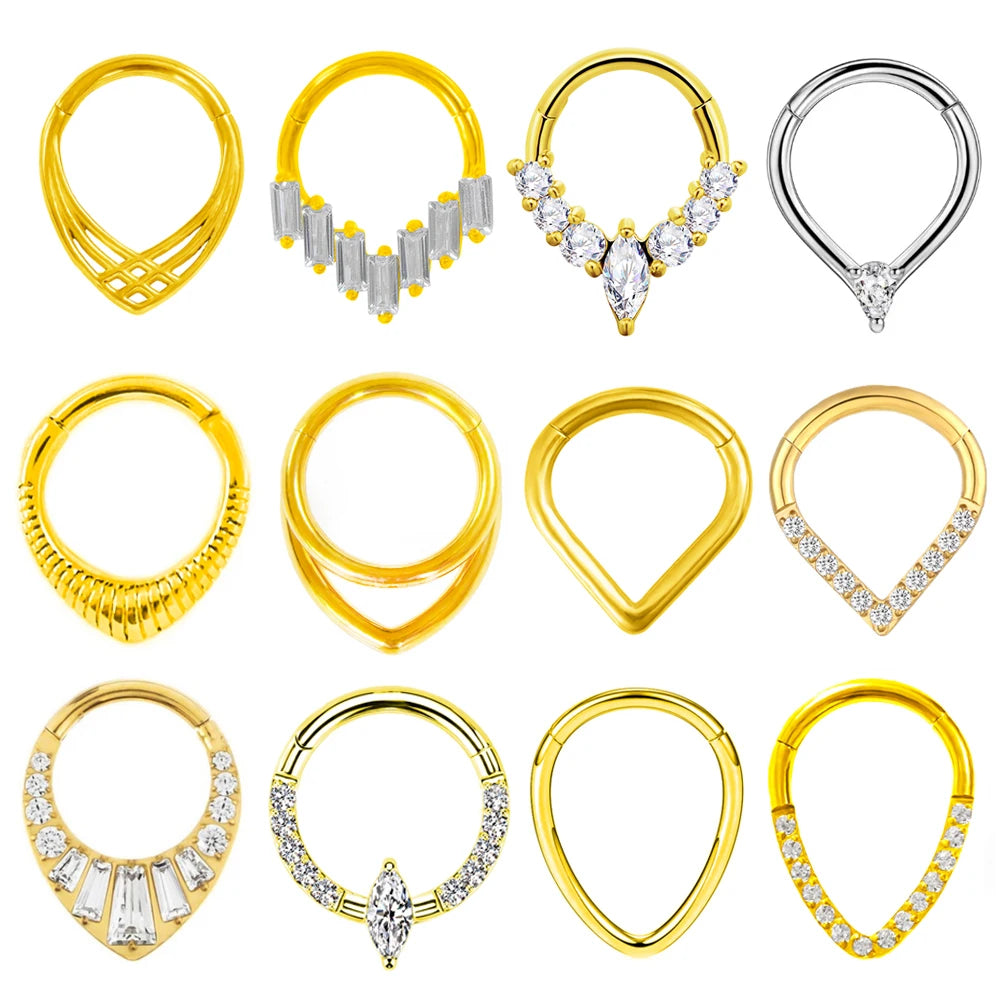 Water Drop Septum Piercing Nose Ring Clicker Cubic Zirconia Cartilage Dailly Earrings.
