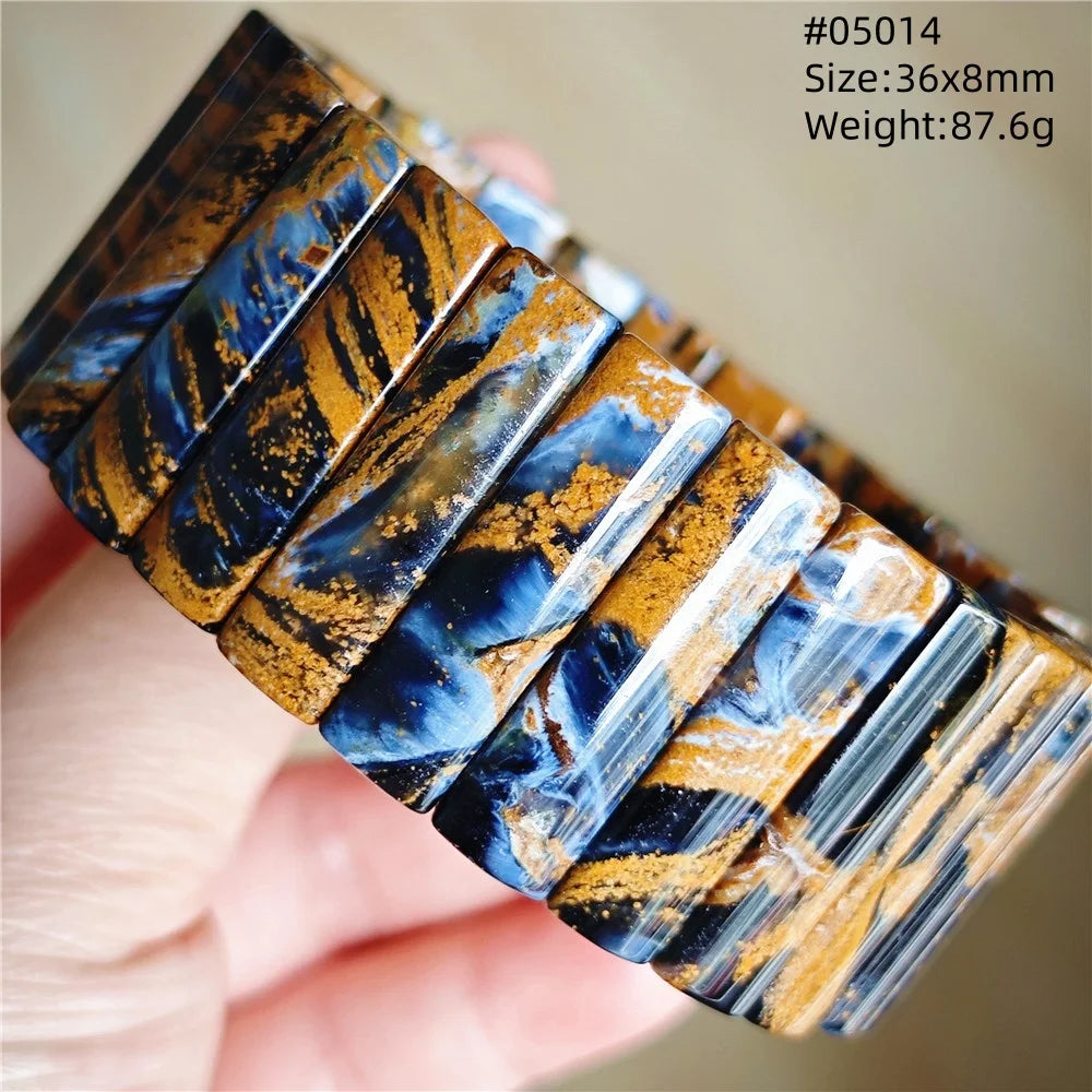 Natural Blue Pietersite Rectangle Beads Bracelet 17x10mm Stretch Gemstone Yellow Fire Pietersite From Namibia AAAAAA