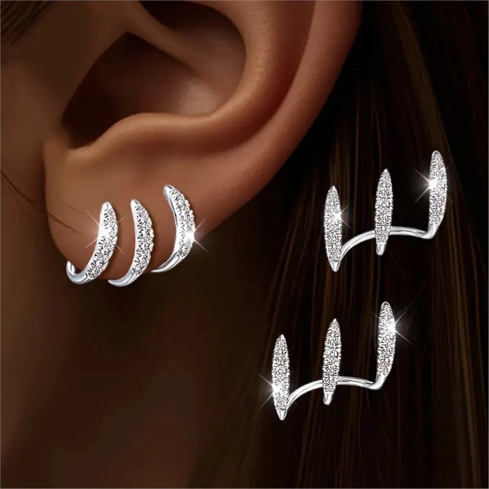 Elegant Rhinestone Three-Claw Earrings Luxurious Earring