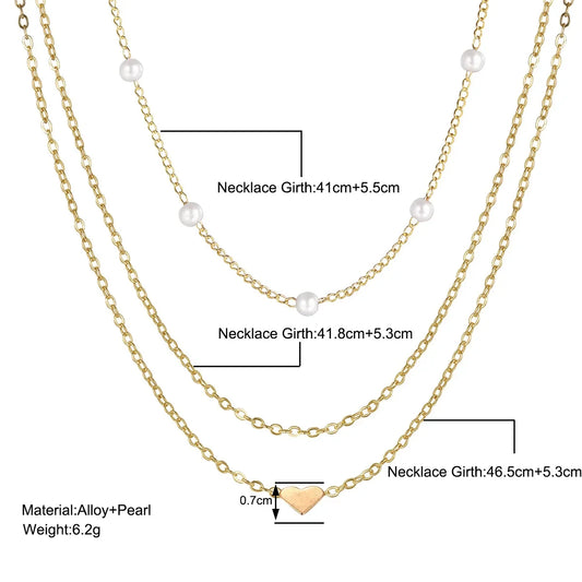 Multilayer Pearl Cross Love Heart Pendant Necklaces Collarbone Neck