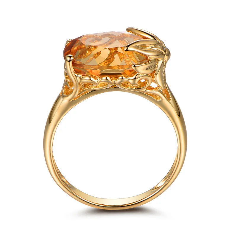 Natural Topaz 18 K Gold Rings  Peridot Gemstone Diamante Engagement Jewelry