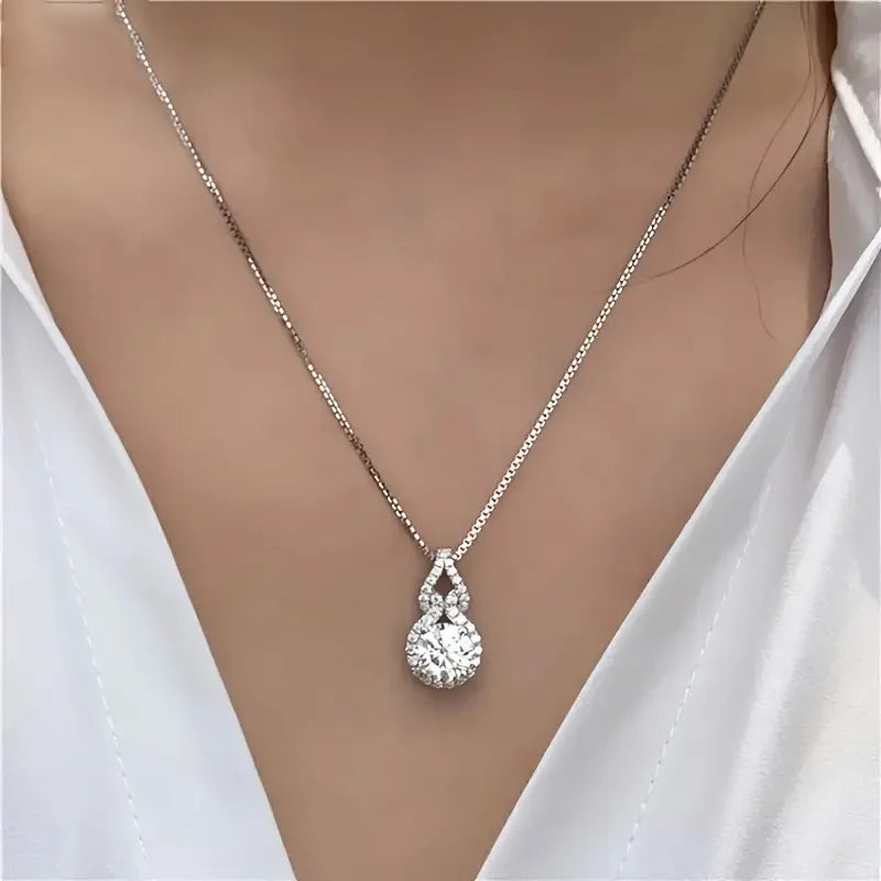 Real 925 Sterling Silver D Color Moissanite Infinity  Necklace Luxury Gourd Shape Jewelry.