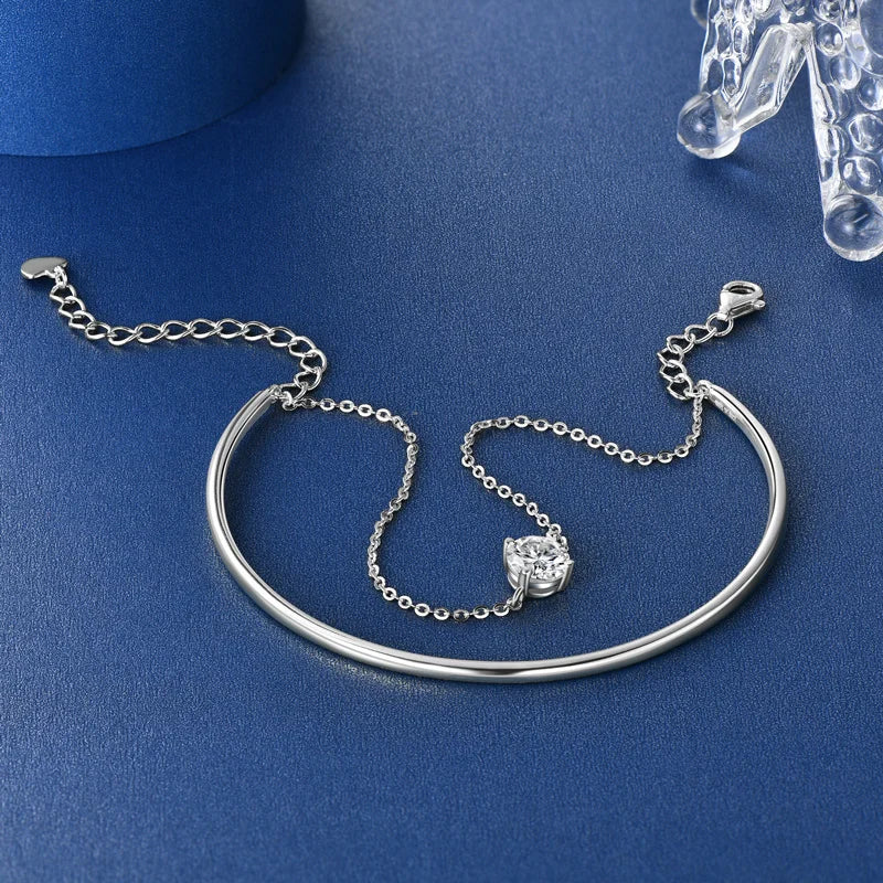 925 Sterling Silver Double Chain Cuff Bracelets Bling 6.5mm Moissanite Bracelet For Women Adjustable Wristband Jewelry Gift