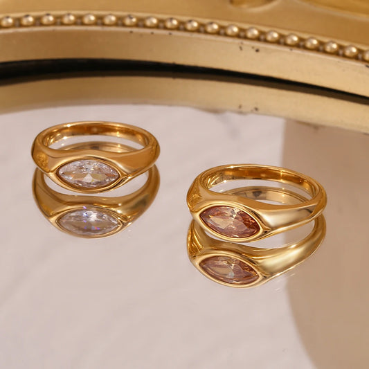 Horse Eye Zircon Seal Ring Colorful Hypoallergenic 316L Stainless Steel