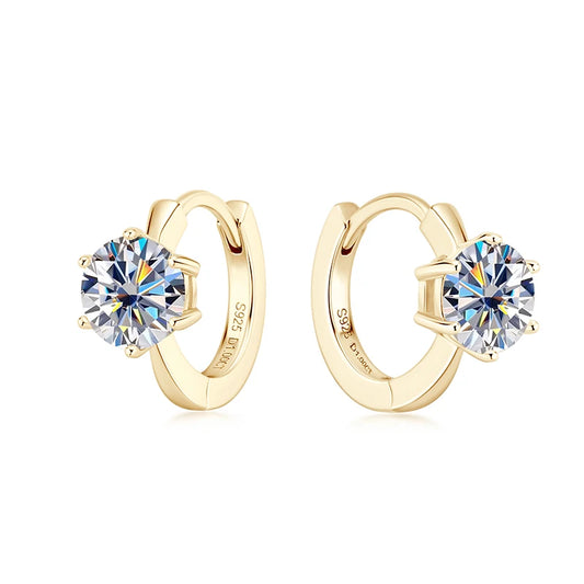 925 Sterling Silver Ladies Earrings 6.5mm Round Moissanite Single Stone Six-Prong Ear Fine Jewellery.