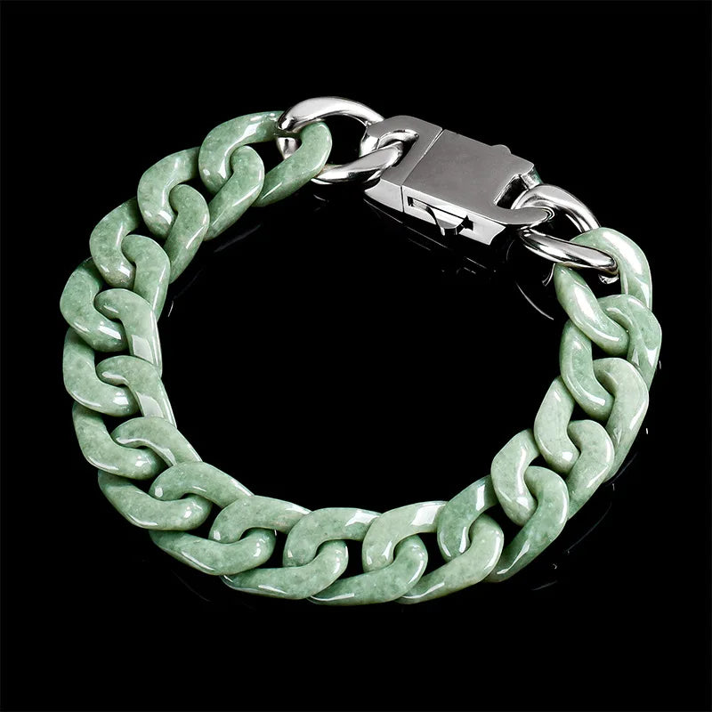 Green Myanmar Jadeite Chain Bracelet Charm Amulet Natural Burmese Jade Carved Gemstone Talismans Fashion Accessories Bangle