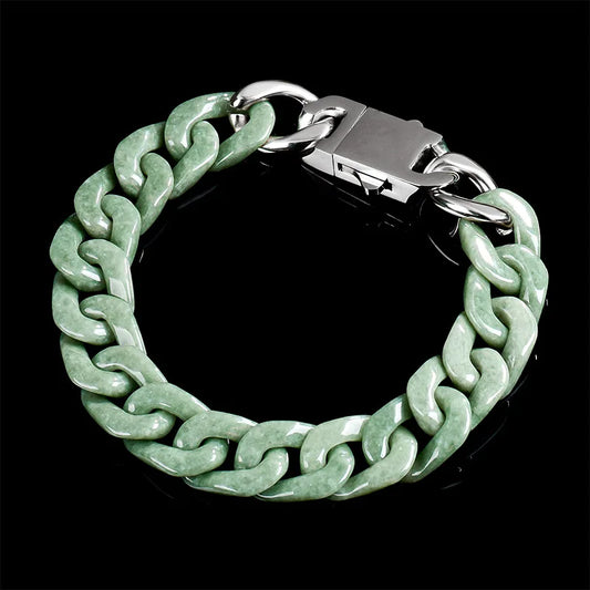 Green Myanmar Jadeite Chain Bracelet Charm Amulet Natural Burmese Jade Carved Gemstone Talismans Fashion Accessories Bangle