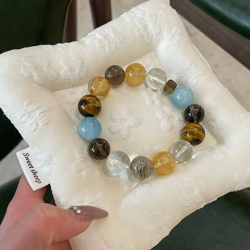 12mm~14mm natural white crystal splicing sea blue treasure bracelet with clear texture and versatile daily accessories