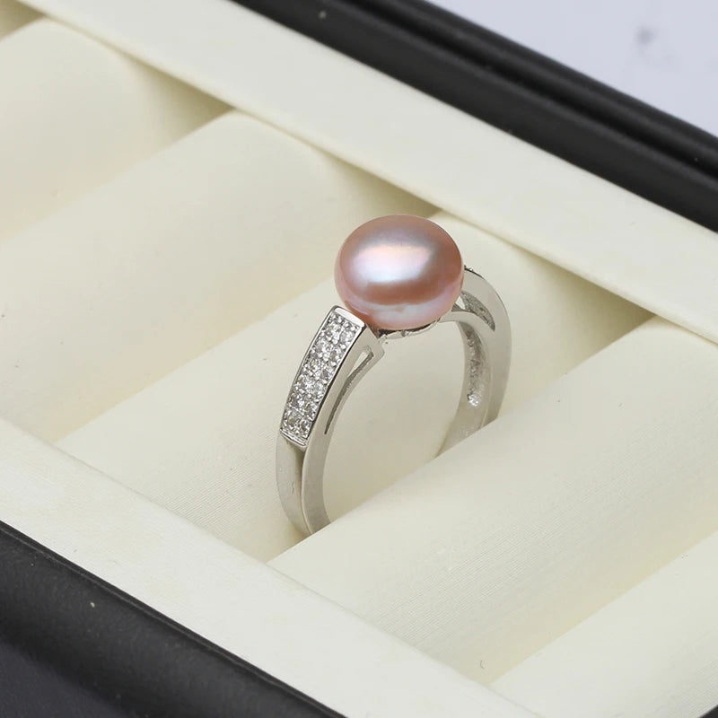 Genuine Natural Pearl Rings Women,925 Sterling Silver Ring With  Adjustable Pearl.
