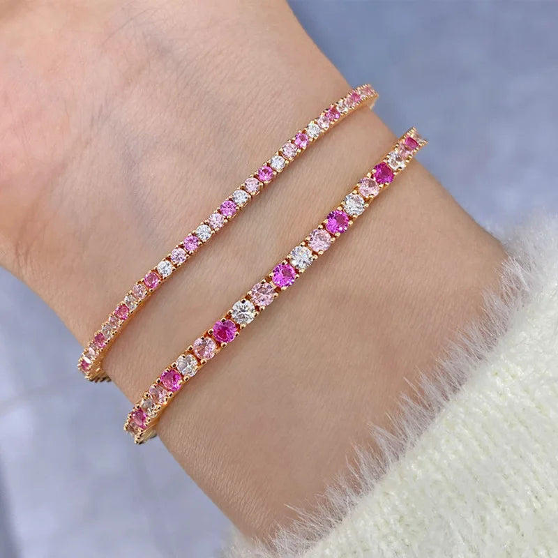 Gradient Pink Diamond Bracelet Diamond Bracelet S925 Silver Luxury Exquisite Temperament Sterling Silver Tennis Bracelet