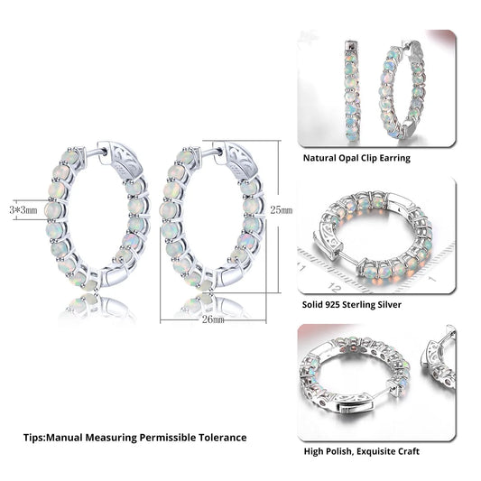 Natural Genuine 925 Sterling Silver Hoop Huggie Earring Real Opal.
