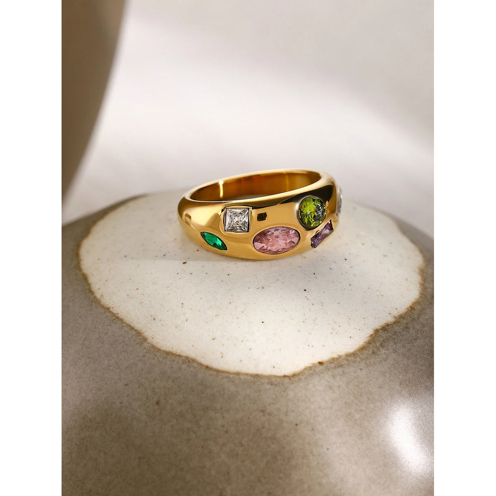 18k gold plating Cubic Zirconia Diamonds Stainless Steel Ring Waterproof jewellery.