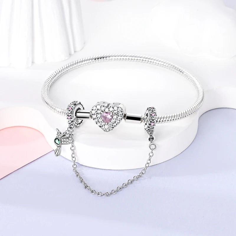 Safety Chain Fit Original 925 Sterling Silver Beads Moon Star Butterfly Heart shaped Jewellery Gift.