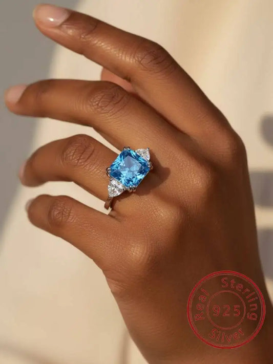 925 Sterling Silver Colourful Sugar Cube Triangle Zirconia Ring, Daily Wear Luxury Fine Jewellery.