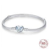 925 Sterling Silver Drop Rubber Bracelet Love Butterfly Clover Bracelet Original Charm Beads Jewellery.