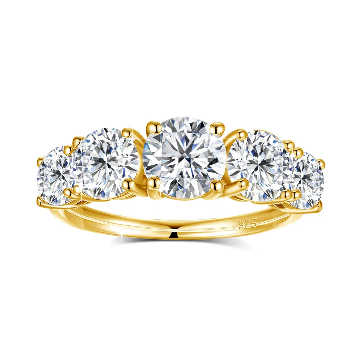 18k Plated 3.8CTW Genuine Moissanite Rings 5 Stones Sparkling 925 Sterling Silver.