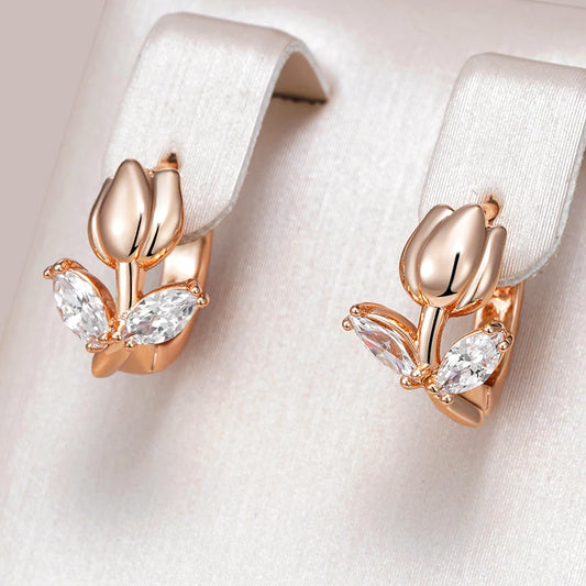 585 Rose Gold Color Drop Earrings Shiny Natural Zircon Accessories.
