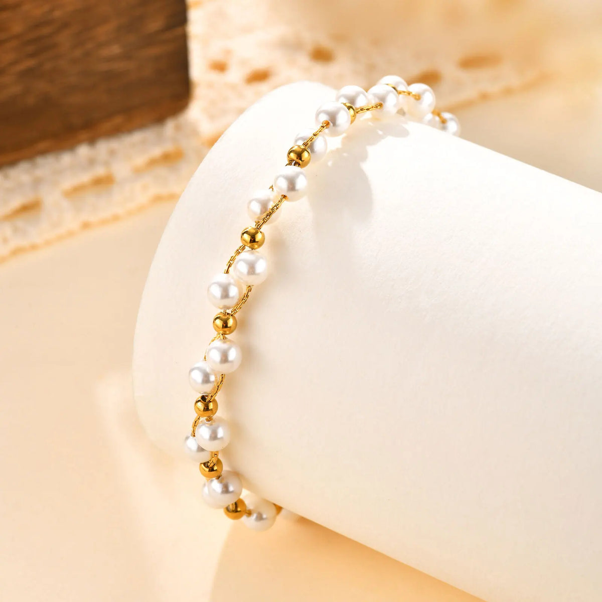 Pearl Bracelet,18k Gold Plated Delicate Waterproof Chain Adjustable, Statement Jewellery Gifts.