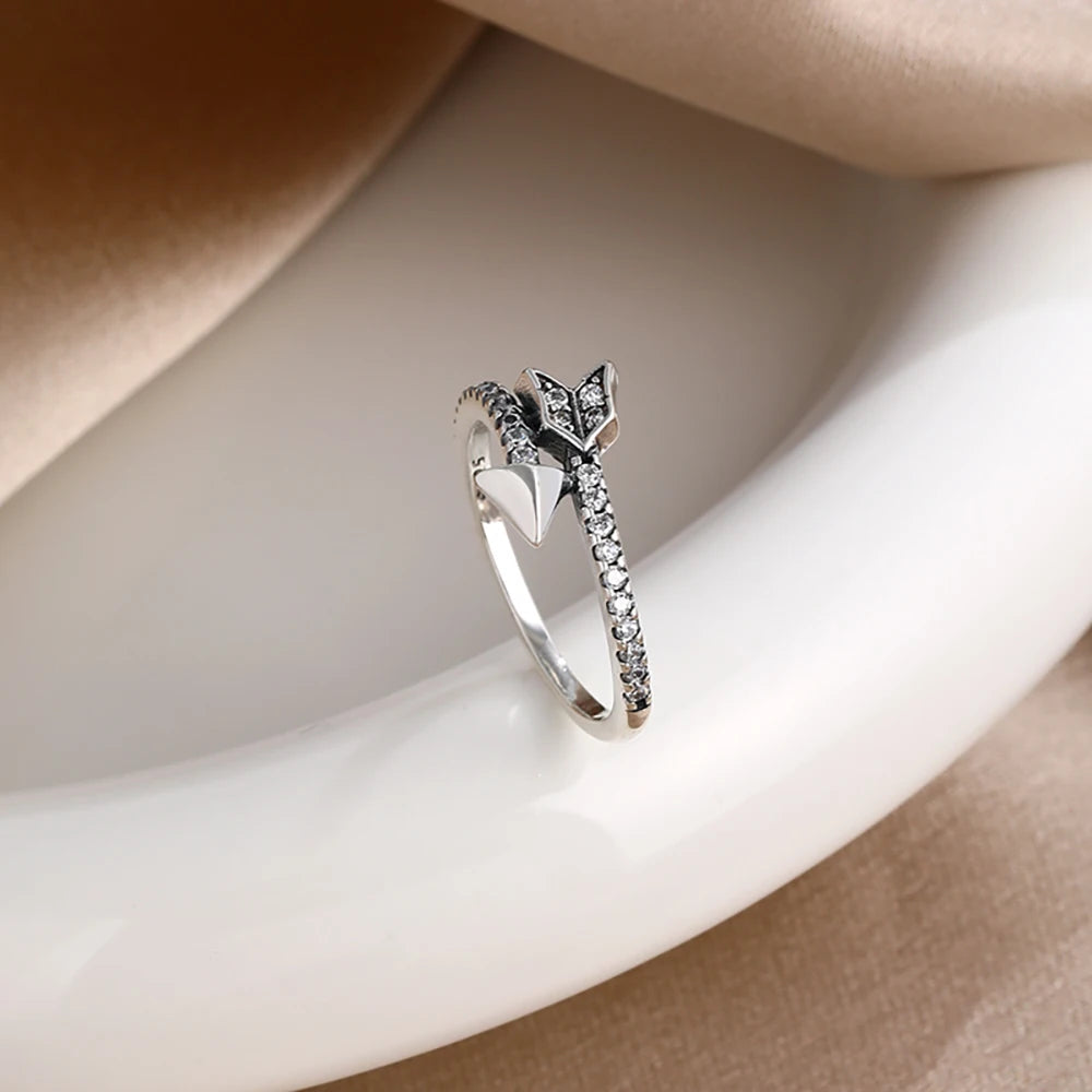 925 Sterling Silver Rings Cubic Zirconia Stackable Bands Heart Arrow Design Jewelry Gift.