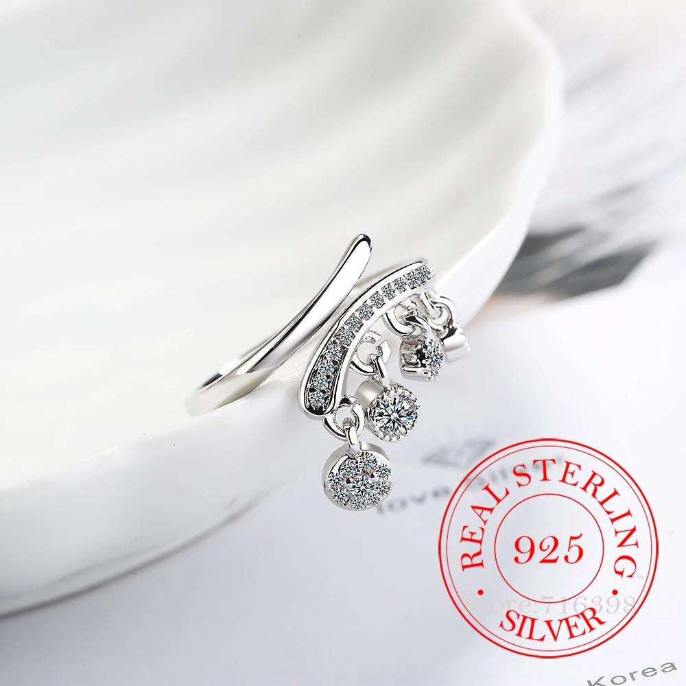 925 Silver Ring Tassel Cubic Zirconia Ring Gift Charm Jewelry.