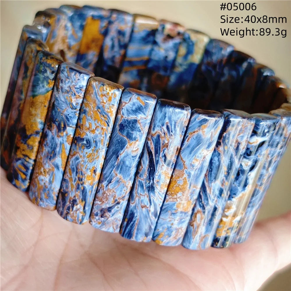 Natural Blue Pietersite Rectangle Beads Bracelet 17x10mm Stretch Gemstone Yellow Fire Pietersite From Namibia AAAAAA