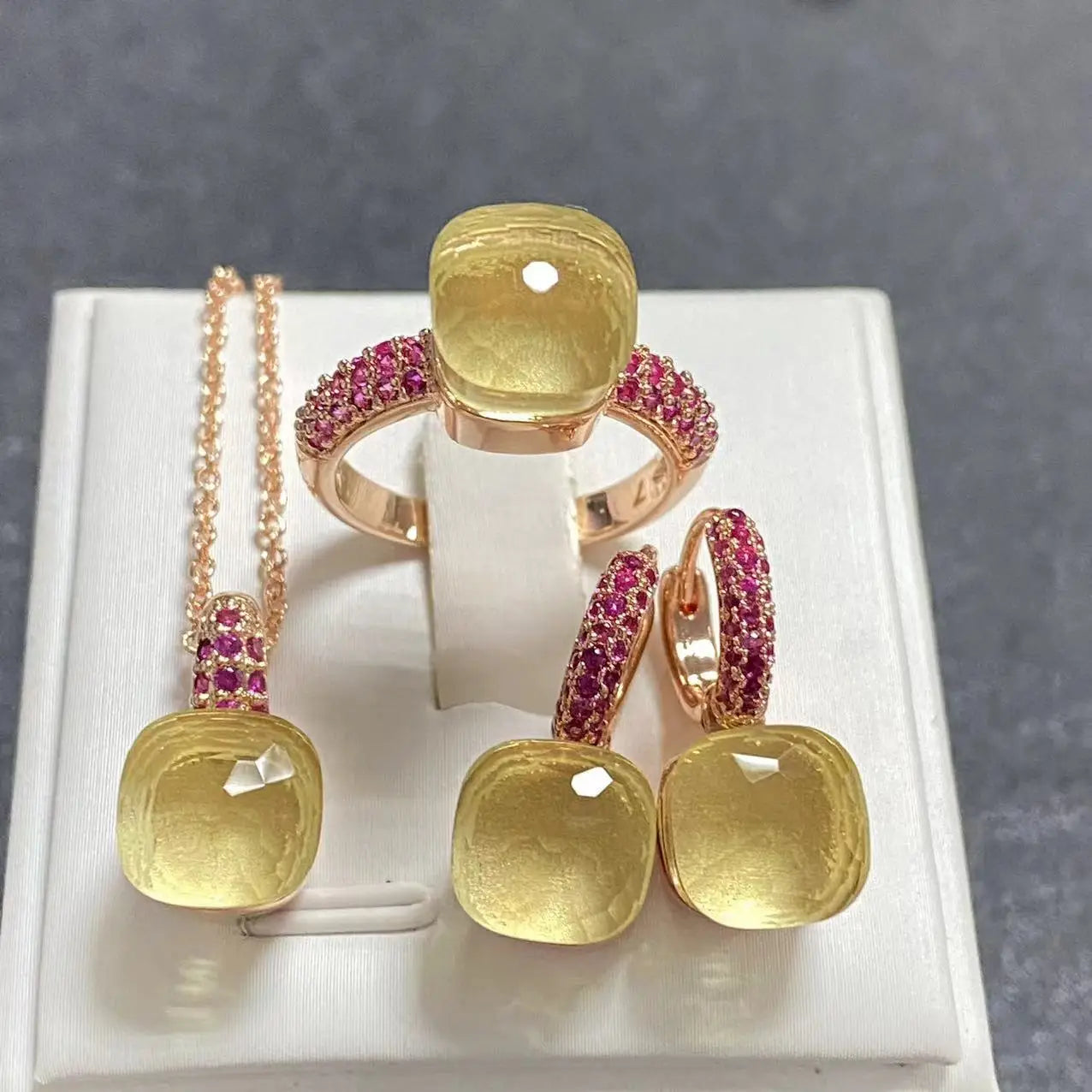 3Pcs Rose Gold Plated Jewelry set with Inlay Purple Zircon Crystal