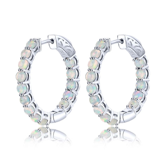 Natural Genuine 925 Sterling Silver Hoop Huggie Earring Real Opal.
