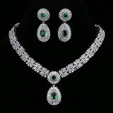 Luxury Green Cubic Zirconia Earrings Necklaces Sets Accessories.