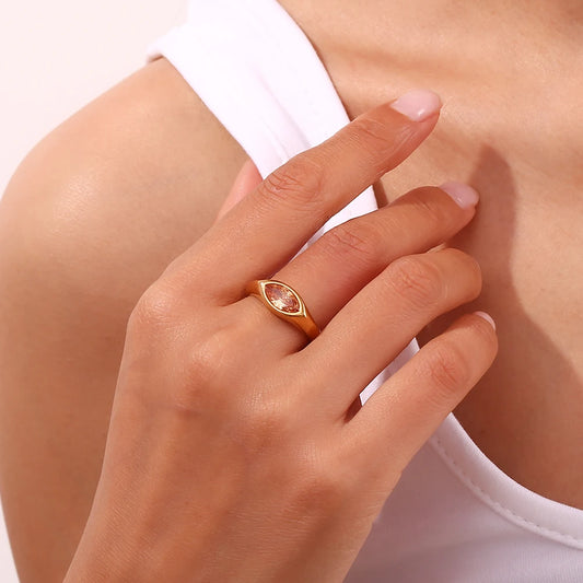 Horse Eye Zircon Seal Ring Colorful Hypoallergenic 316L Stainless Steel