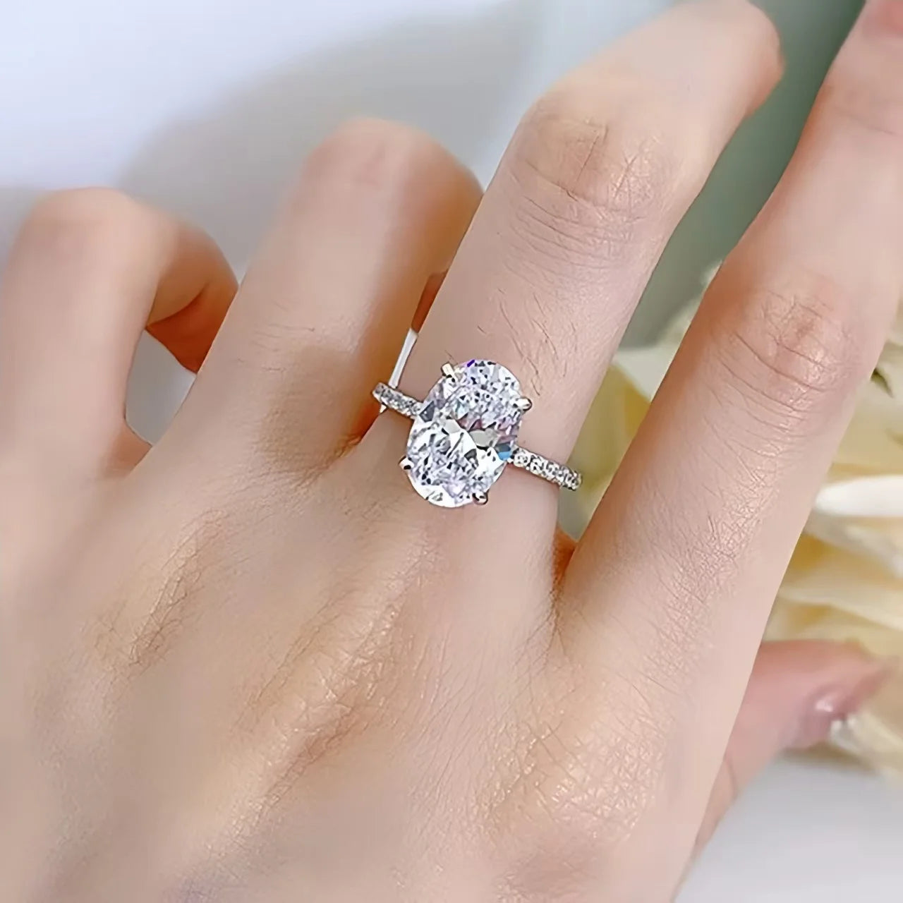 Solitaire Oval 4Ct Lab Diamond Cz Ring 100% Original 925 Sterling Silver Jewelry