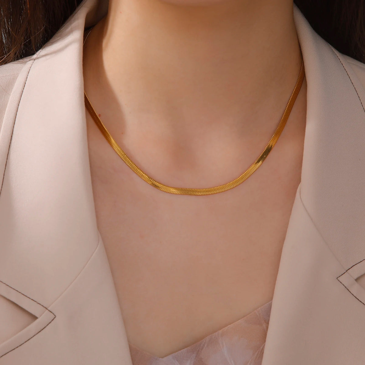 pretty Stainless Steel Necklace Gold Color Neck Jewelry