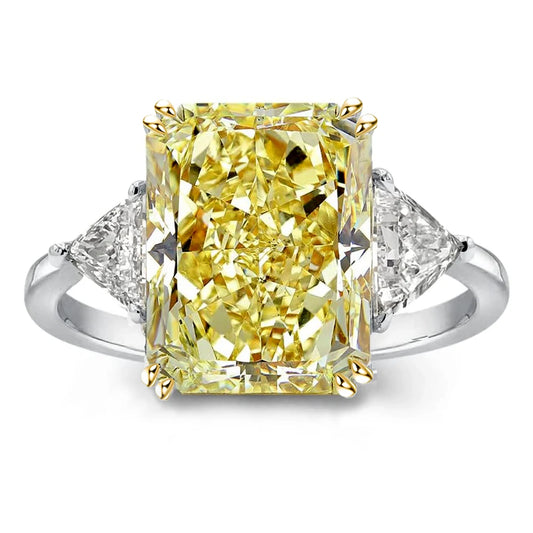 Luxury Yellow High Carbon Diamond 10ct Ring, Jewelry 100% S925 Silver Gold-Plated.
