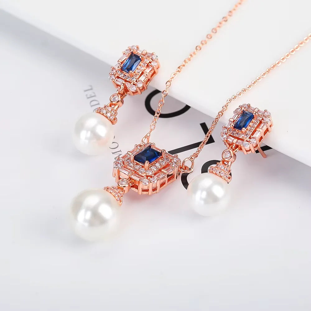 Luxury Irregular Pearl Classic Retro Pendant Jewelry Set 18K Gold Plated Crystal.